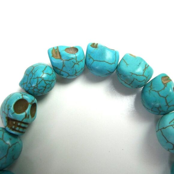 Skull Holy Cross Faith Death Life Faux Turquoise Round Karma Beaded Bracelet - Picture 4 of 5